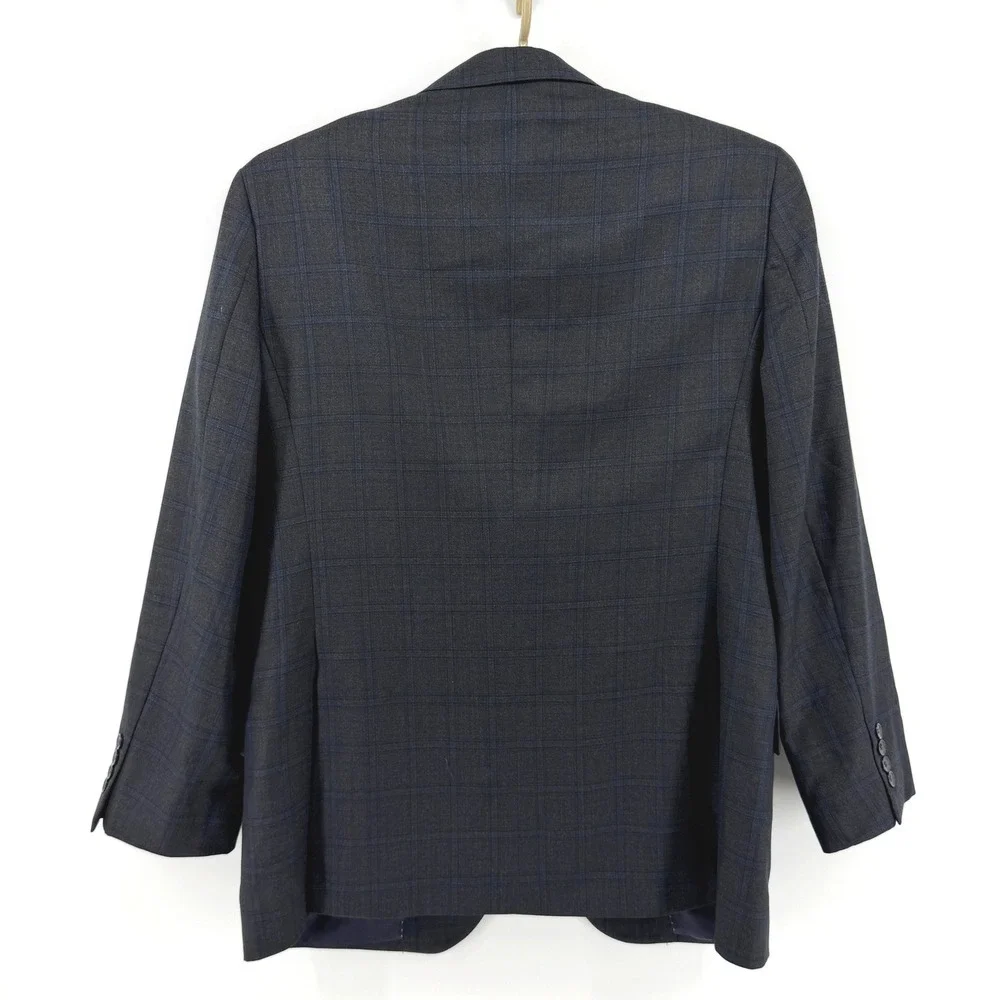 Jos. A. Bank Reserve Mens 42 Long Silk Wool Windowpane Blazer Charcoal Grey Blue